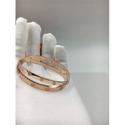 Women'S Rose Gold Luxury Diamond Jewelry  Love Bracelet With Six Pink Sapphires