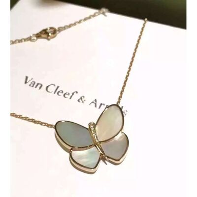 Butterfly Pendant Necklace 18K Yellow Gold , Van  Butterfly Necklace