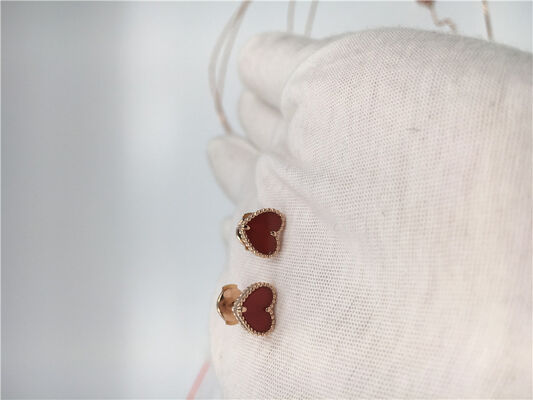 Heart Shaped Van  Alhambra Earrings Carnelian With 18k Rose Gold