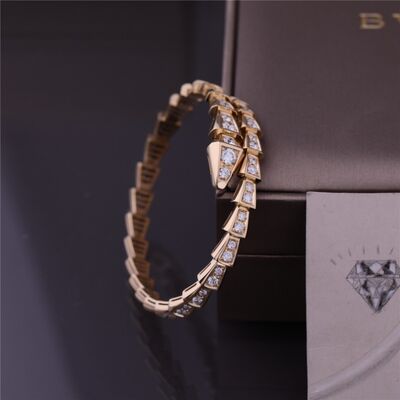 Luxury Brand Serpenti Viper one-coil thin Bracelet Yellow Gold Snake Bracelet with full pavé diamonds