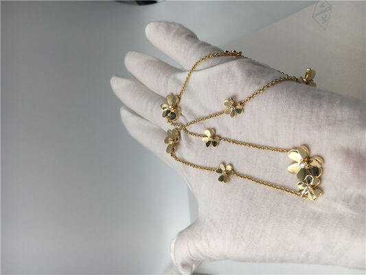 18k Yellow Gold Necklace With Round Diamonds , 9 Flowers Van  Frivole Necklace
