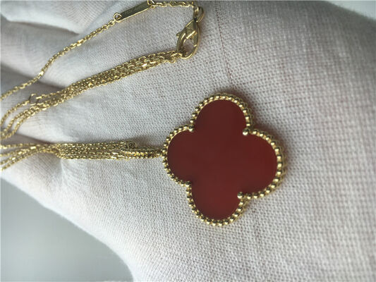 LongVan  Arpels 18K Gold Necklace With Red Flower Shape No Diamond