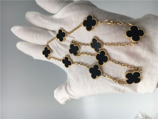 Vintage Style 10 Motifs 18K Gold Necklace With Onyx Van  Arpels