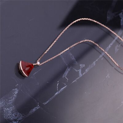 Luxury Gold Jewelry DIVAS' DREAM Carnelian Necklace in 18K Rose Gold Pendant set with one diamond
