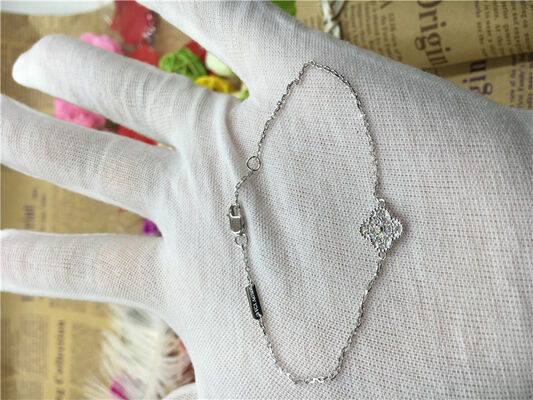 18k White Gold Sweet Alhambra Bracelet , Gold Chain Bracelets For Ladies