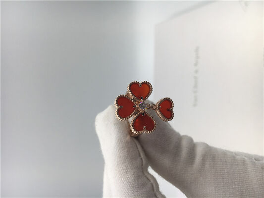 18k Rose Gold Van  And Arpels Flower Ring With Carnelian / Round Diamond