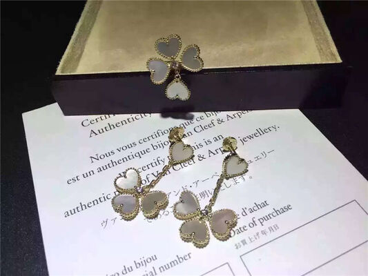 Van  Sweet Alhambra Earrings , White Mother Of Pearl Earrings With Round Diamond