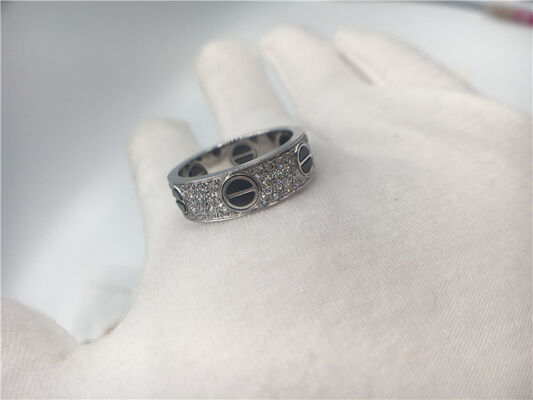 B4207600 18K White Gold  Jewelry Love Ring With Diamonds / Ceramic