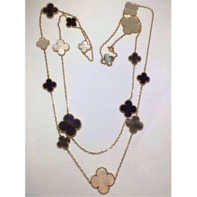 16 Motifs 18k Van  And Arpels Magic Alhambra Long Necklace White Gray Mother Of Pearl Onyx