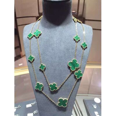 Magic Alhambra Long Necklace Van  And Arpels 16 Motifs Yellow Gold Malachite