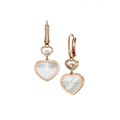 Happy Gold Heart Earrings 18K With Natural Diamonds Stone