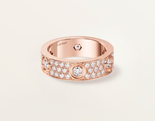 LOVE RING, CLASSIC MODEL, PAVED, 6 DIAMONDS,18K Rose gold