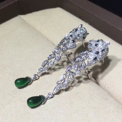 18K White Gold Diamond Earrings ,  Panthere Earrings With Onyx