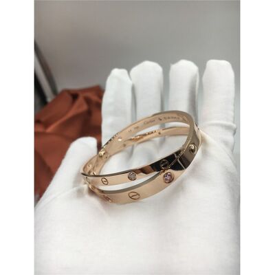 Women'S Rose Gold Luxury Diamond Jewelry  Love Bracelet With Six Pink Sapphires
