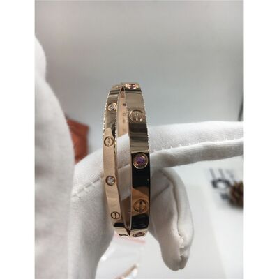 Women'S Rose Gold Luxury Diamond Jewelry  Love Bracelet With Six Pink Sapphires