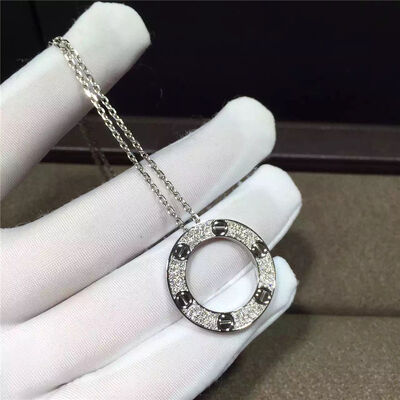 18K White Gold  Love Necklace , Real Diamond Paved 18k White Gold Necklace