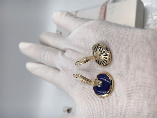 Lapis Lazuli Earrings With Diamond , Handmade Small Model 18K Gold Earrings