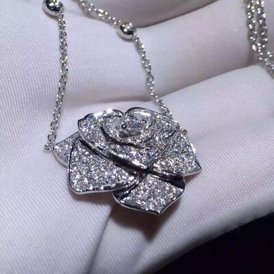 Piaget Rose Pendant With 18k Gold Chain , Women'S Piaget Diamond Necklace