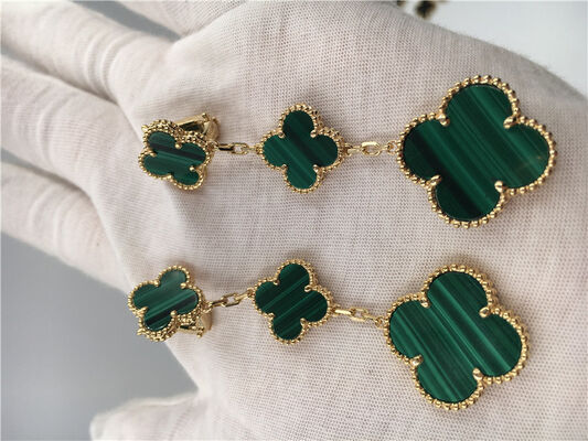 Van   Arpels 18K Gold Jewelry Women's Flower Shape Green Earrings
