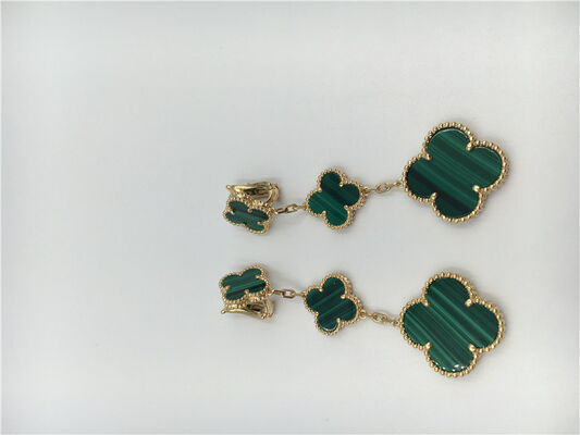 Van   Arpels 18K Gold Jewelry Women's Flower Shape Green Earrings