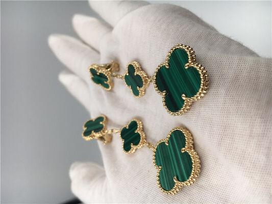 Van   Arpels 18K Gold Jewelry Women's Flower Shape Green Earrings