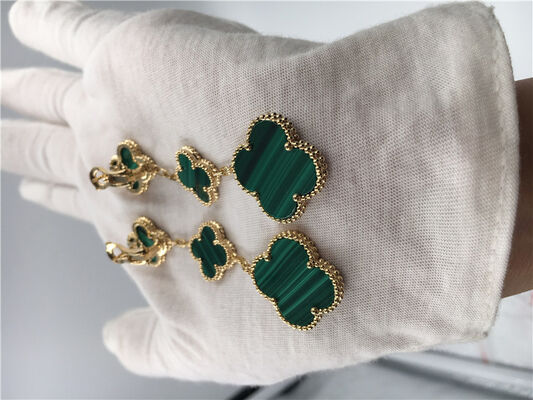 Van   Arpels 18K Gold Jewelry Women's Flower Shape Green Earrings