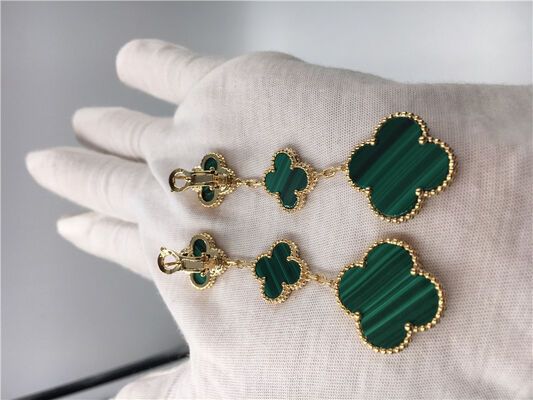 Van   Arpels 18K Gold Jewelry Women's Flower Shape Green Earrings
