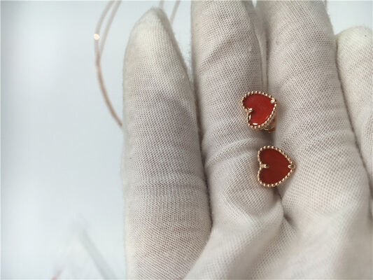 Heart Shaped Van  Alhambra Earrings Carnelian With 18k Rose Gold