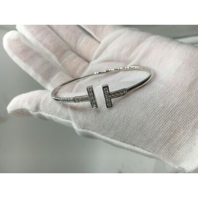 T Wire Bracelet 18K Gold Jewelry White Gold With Round Brilliant Diamonds