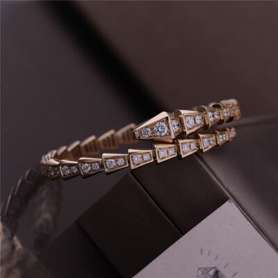 Luxury Brand Serpenti Viper one-coil thin Bracelet Yellow Gold Snake Bracelet with full pavé diamonds