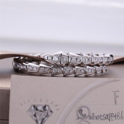 Italy Romance Serpenti Viper one-coil slim bracelet in 18K white gold set with full pavé diamonds Snake Bangle