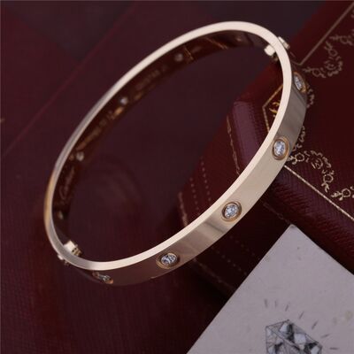 New York Classic Love Bangle 10 Diamonds Love Bracelet Thick Model in 18K Yellow Gold Luxury Jewelry