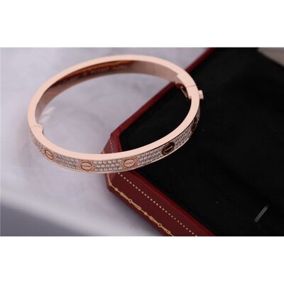 Full Diamond Love Bangle Classic Jewelry Love Bracelet Full Diamond-paved in 18K Pink Gold