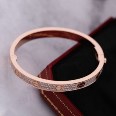 Full Diamond Love Bangle Classic Jewelry Love Bracelet Full Diamond-paved in 18K Pink Gold
