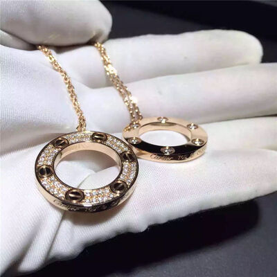 Love Necklace 18K Yellow Gold , Pave Diamond Necklace B7058400