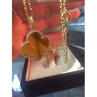 1 Motif Tiger'S Eye 18K Gold Necklace VCARO49L00 Yellow Color With Flower Shape