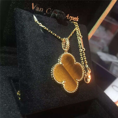 1 Motif Tiger'S Eye 18K Gold Necklace VCARO49L00 Yellow Color With Flower Shape