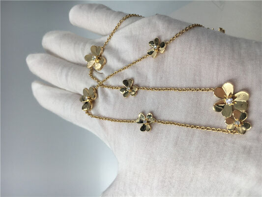 18k Yellow Gold Necklace With Round Diamonds , 9 Flowers Van  Frivole Necklace