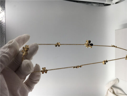 18k Yellow Gold Necklace With Round Diamonds , 9 Flowers Van  Frivole Necklace