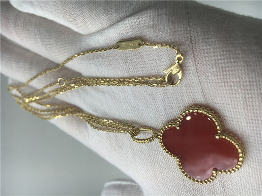 LongVan  Arpels 18K Gold Necklace With Red Flower Shape No Diamond