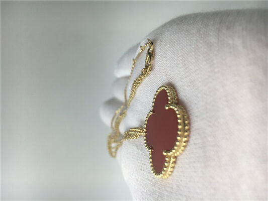 LongVan  Arpels 18K Gold Necklace With Red Flower Shape No Diamond