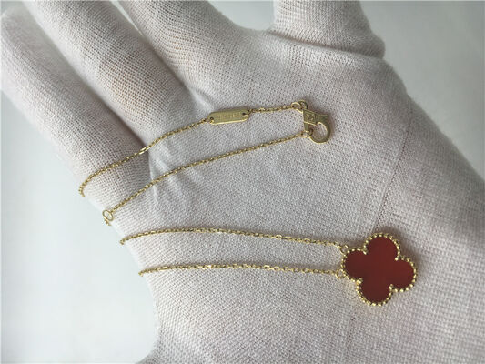 LongVan  Arpels 18K Gold Necklace With Red Flower Shape No Diamond