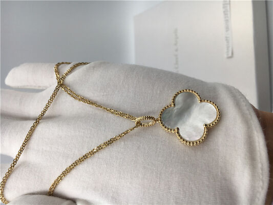 Long Yellow 18K Gold Necklace Elegant White Mother Of Pearl For Ladies