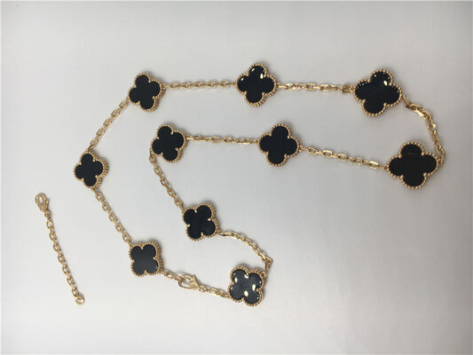 Vintage Style 10 Motifs 18K Gold Necklace With Onyx Van  Arpels