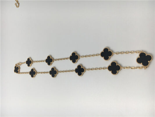 Vintage Style 10 Motifs 18K Gold Necklace With Onyx Van  Arpels