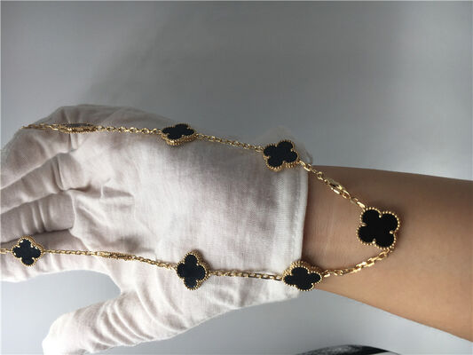Vintage Style 10 Motifs 18K Gold Necklace With Onyx Van  Arpels