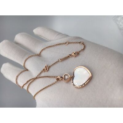 Diamond Mother Of Pearl 18K Gold Necklace With Chopard Happy Hearts Pendant