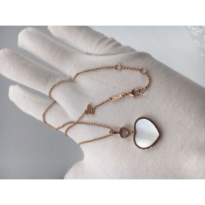 Diamond Mother Of Pearl 18K Gold Necklace With Chopard Happy Hearts Pendant
