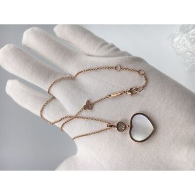 Diamond Mother Of Pearl 18K Gold Necklace With Chopard Happy Hearts Pendant