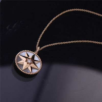 Gold Factory ROSE DES VENTS MEDALLION NECKLACE in 18K YELLOW GOLD with DIAMOND AND MOTHER-OF-PEARL